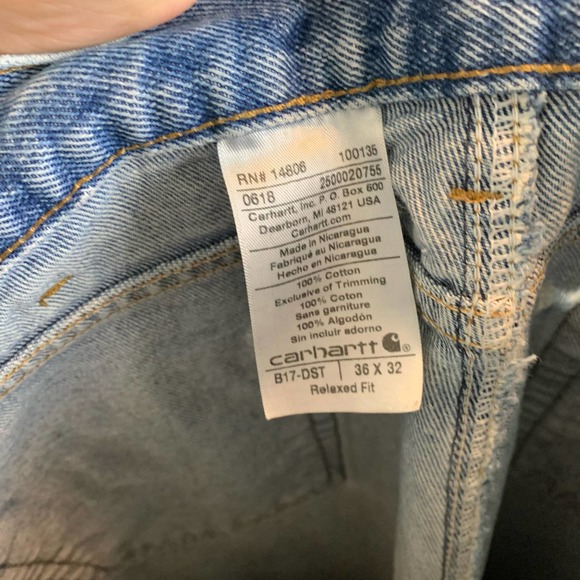 Carhartt Mens Relaxed Fit Jeans Size 36 X 32 Light Wash Work Pants 100% Cotton - Picture 4 of 16